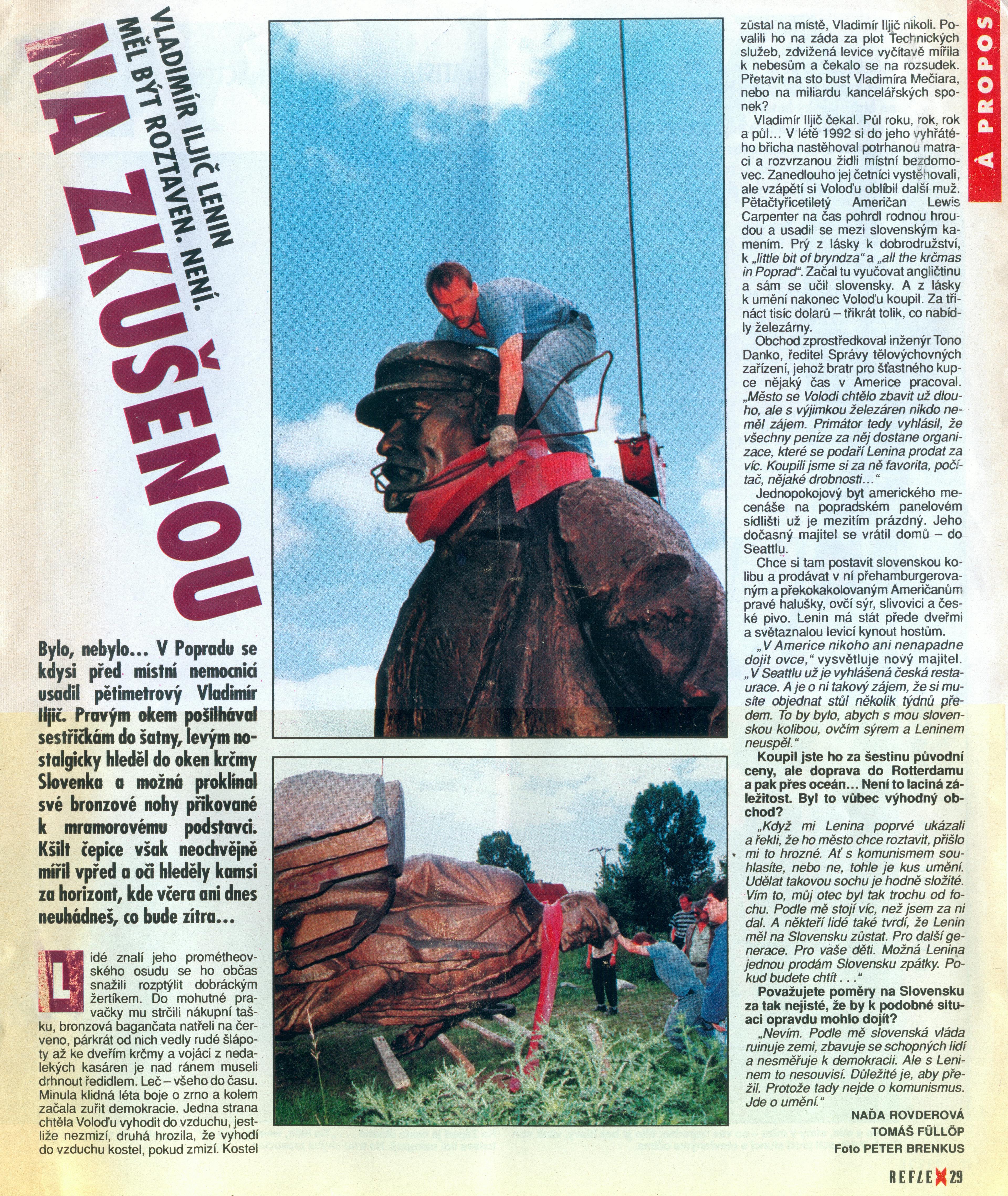 Text: Tomáš Fülöpp, Naďa Rovderová. Foto: Peter Brenkus, Reflex 41 (4. října, 1993), str. 29, Praha, Česká republika