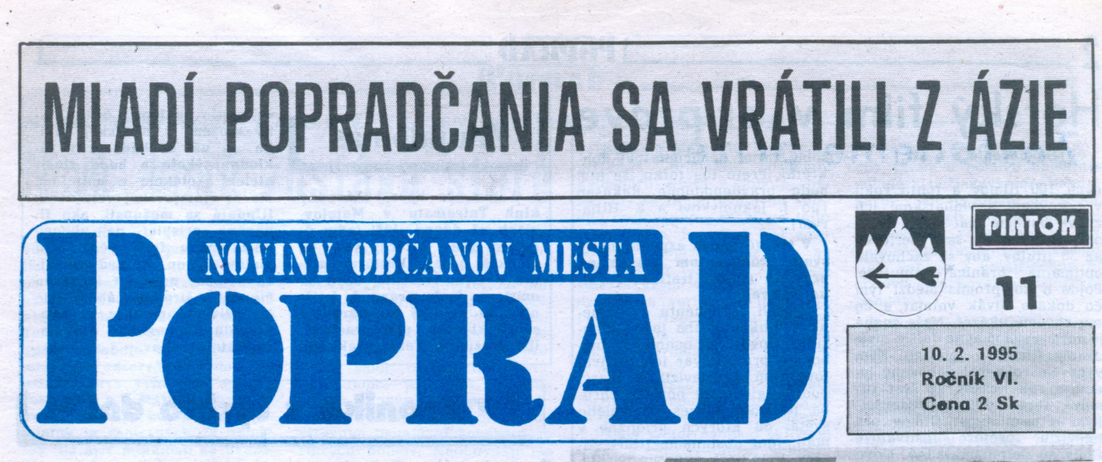 Titulná strana novín Poprad: "Mladí Popradčania sa vrátili z Ázie"