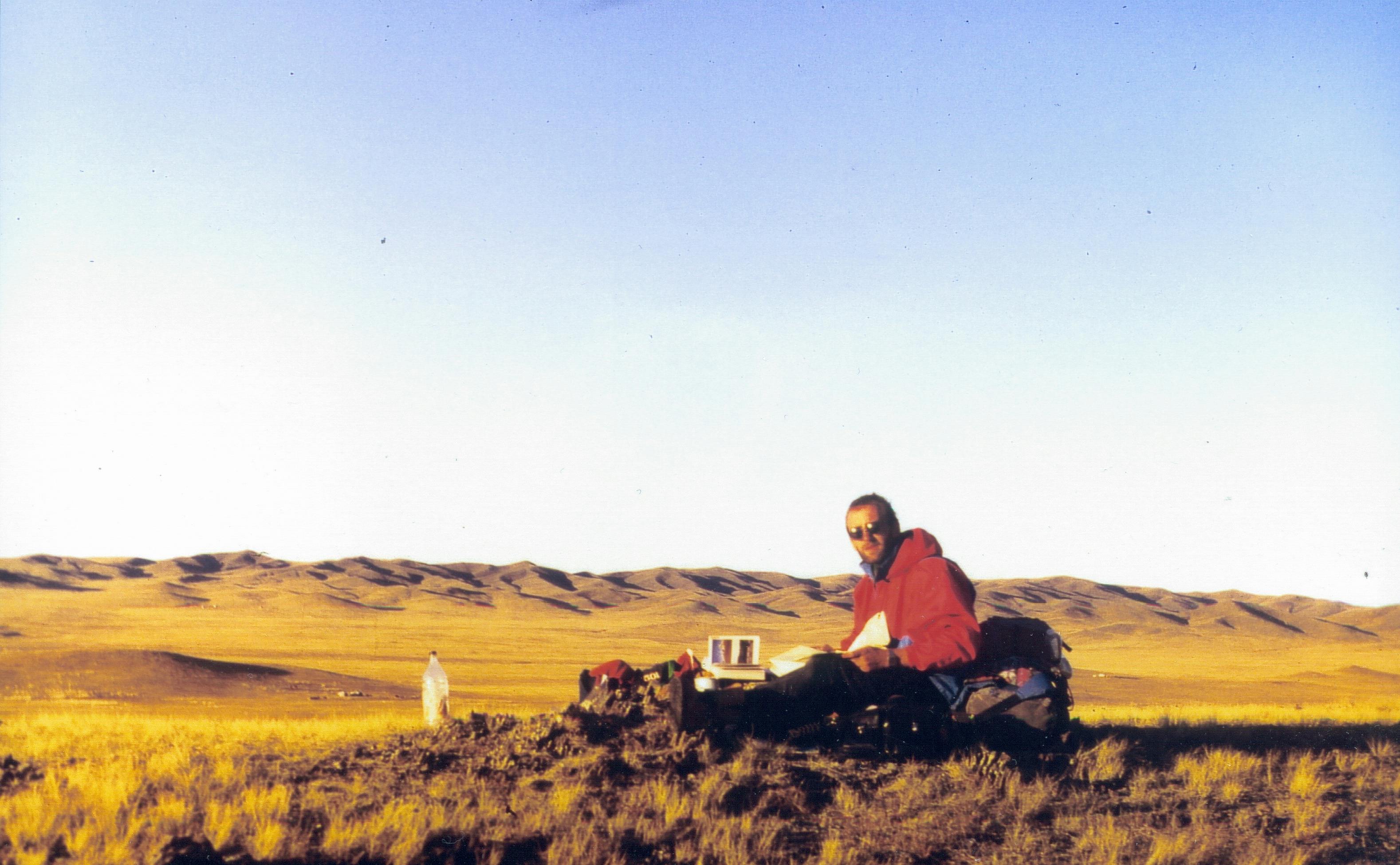 Travel diary writing in Mongolia (Asia at Dawn, 1994)